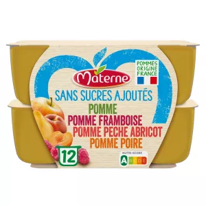 Compote panaché 4 parfums Sans Sucre Ajouté 12x100g - MATERNE