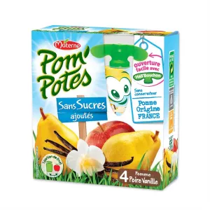 Compotes pomme poire & vanille; sans sucres ajoutés 4x90g - POM'POTES