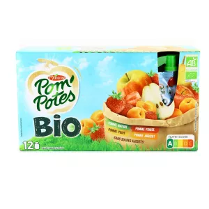 Compotes en gourde Multi variétés Bio sans sucres ajoutés 12x90g - POM POTES