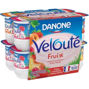 フルーツかき混ぜヨーグルト ストロベリー ラズベリー ピーチ アプリコット ヴルーテ フリュイ 12x125g -  Danone