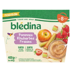 8 个月大的大黄和草莓蜜饯 4x100g - BLEDINA