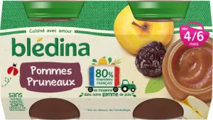 4-6 महीने 4x130g prune सेब से बेबी कम्पोट - BLEDINA