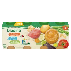 Petit pot bébé dès 8 mois jardinière de légumes poulet, ratatouille riz poisson et carottes patates douces 8x200g -  BLEDINA