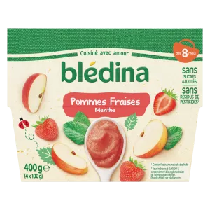 Purée de fruits bébé dès 8 mois pommes fraises menthe 4x100g - BLEDINA