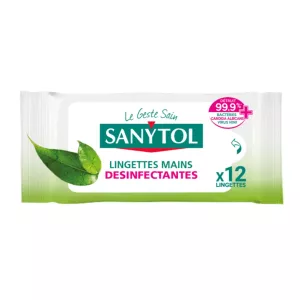 Lingettes Désinfectantes Mains Thé Vert X12 - SANYTOL