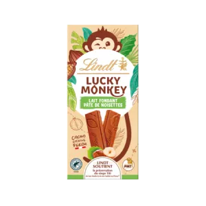 Tablette De Chocolat Lait Fondant Pâte De Noisettes Lucky Monkey 100g - LINDT