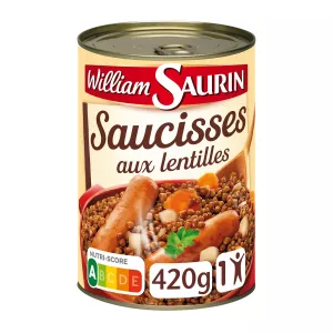 Plat cuisiné saucisses aux lentilles 420g - WILLIAM SAURIN