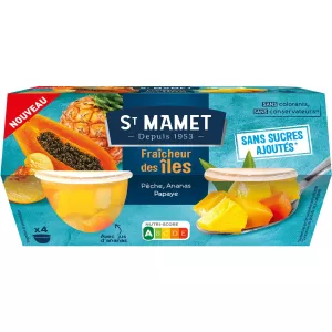 Salades De Fruits Fraîcheur Des îles Pêches Ananas Et Papaye 4x113g - St Mamet