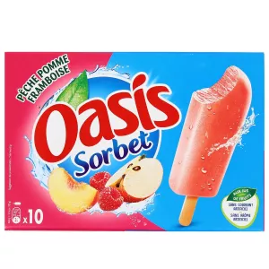 Bâtonnets sorbet pêche; pomme; framboise x10 - OASIS