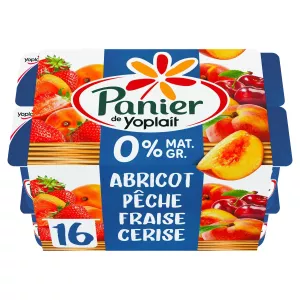 Yaourt aux fruits abricot pêche fraise cerise 0% MG 16x125g - PANIER DE YOPLAIT