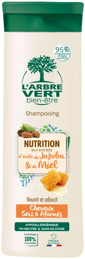 Champú de cuidado nutricional con aceite de jojoba y extractos de miel para cabello seco y dañado 250 ml - L'arbre Vert Bien-etre