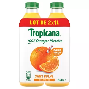 عصير البرتقال مضغوط بدون عصير لب 2 × 1L نقي - TROPICANA
