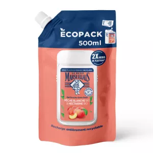 Recharge Crème de Douche Extra Douce Pêche Blanche Bio & Nectarine Bio 500ml - LE PETIT MARSEILLAIS