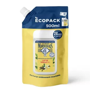 Recarregue o creme de chuveiro extra macio com leite de baunilha orgânico 500ml - LE PETIT MARSEILLAIS
