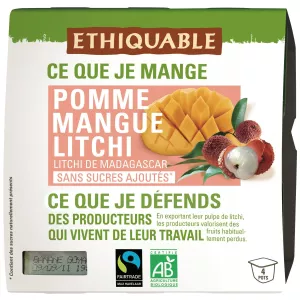 Compote Pomme Mangue Litchi Sans Sucre Ajouté Bio 4x100g - Ethiquable