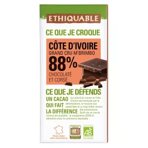 Tablette De Chocolat Noir 88% Cacao Côte D'ivoire Bio 100g - Ethiquable