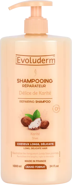 Kukarabati shampoo ya kupendeza ya Shea 1L - Evoluderm