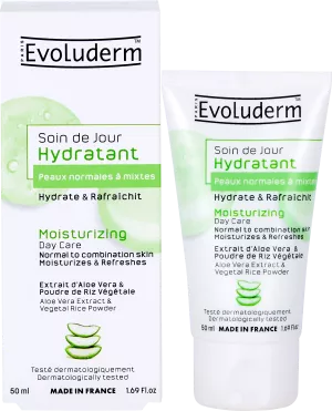 Utunzaji wa siku ya hydrating ngozi za kawaida kwenye 50ml iliyochanganywa - Evoluderm
