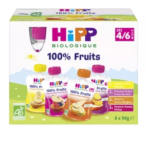 Assortiment gourdes bébé 4 saveurs BIO dès 4/6 mois 8x90g - HIPP