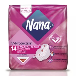 Serviettes Hygiéniques avec Ailettes Ultra Régulier+ V-Protection x14 - NANA