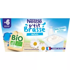 P'tit brassé Bio nature sans sucres ajoutés dès 6 mois 4x90g - NESTLE