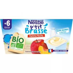 P'tit brassé pomme & pêche Bio dès 6mois 4x90g - NESTLE
