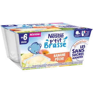 P'tit brassé banane pêche sans sucres ajoutés dès 6 mois 4x90g - NESTLE