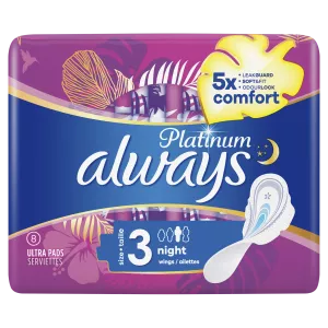 Serviettes Hygiéniques avec Ailettes Day & Night Taille 3 Platinum x8 - ALWAYS