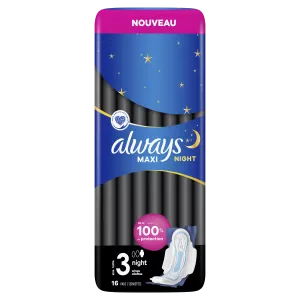 Serviettes Hygiéniques avec Ailettes Nuit Taille 3 Maxi Night x16 - ALWAYS