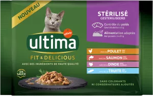 Food for Sterilized Adult Cats With Chicken, Salmon, Turkey & Trout 4x85g - Ultima