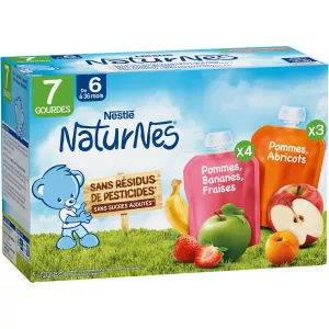 Naturnes Multifruit Gourds Appels, Bananen, Aardbeien en appels, Abrikozen 7x90G - NESTLE