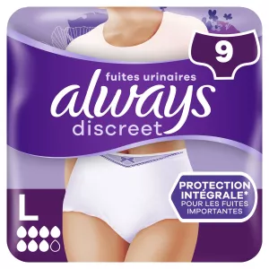 Culottes Fuites Urinaires Proctection Integrale Taille L Blanc Discreet x9 - ALWAYS