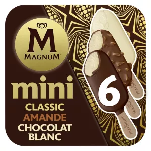 Mini clásico, almendras y chocolate blanco x6 -Magnum helado