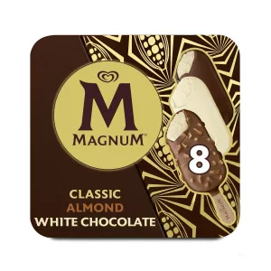Fimbo ya Ice Cream ya Kawaida, Almond na White Chocolate X8 - MAGNUM