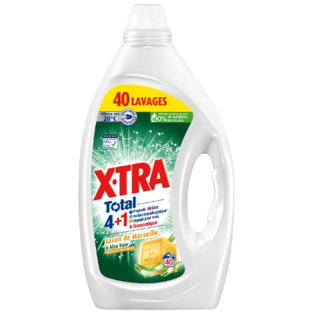 Lessive Liquide Total 4+1 Au Savon de Marseille & Aloe vera 1,8L 40 Lavages - X-TRA