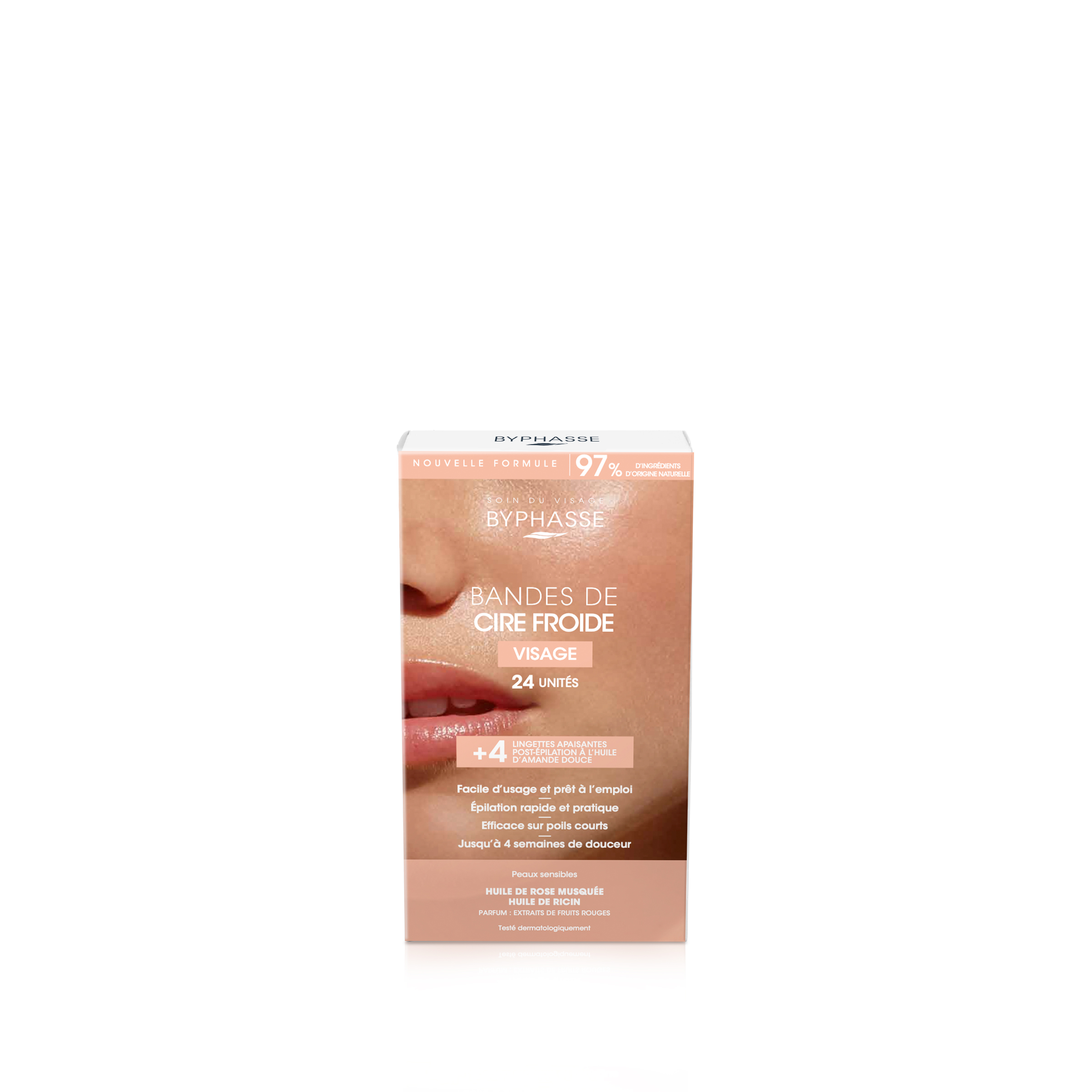 Bandes De Cire Froide Visage & Zones Délicates Peaux Sensibles (24 Bandes + 4 Lingettes) - BYPHASSE