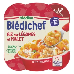 12 महीने के चावल से बेबी डिश और सब्जियों के साथ चिकन Blédichef 2x230g - BLÉDINA