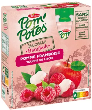 Compote Gourdes Bangkok Táo Raspberry Touch of Litchi 4x90g - POM' POTES